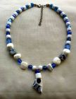 Tinsey Blue Broken Pot with Blue and White Glass Beads Necklace