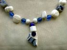 Detail-Tinsey Blue Broken Pot with Blue and White Glass Beads Necklace