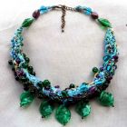 5 Green Glass Leaves Necklace